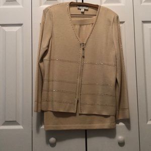 St. John Knit Beige and Gold bead suit